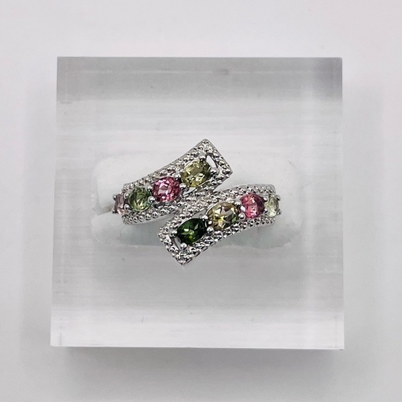 1.00 CT Natural Tourmaline Oval Cut Rhodium Plated Silver Ring - Picture 3 of 7